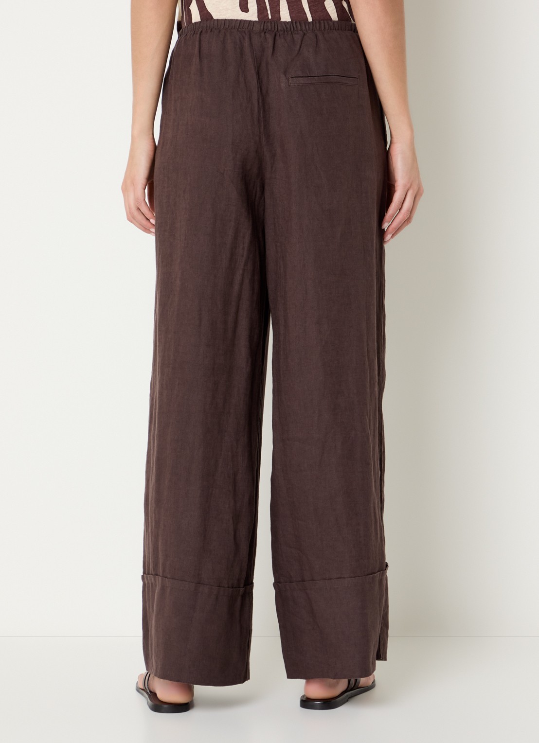 Benetton Low waist broek van linnen met steekzakken - achterkant 4 donkerbruin
