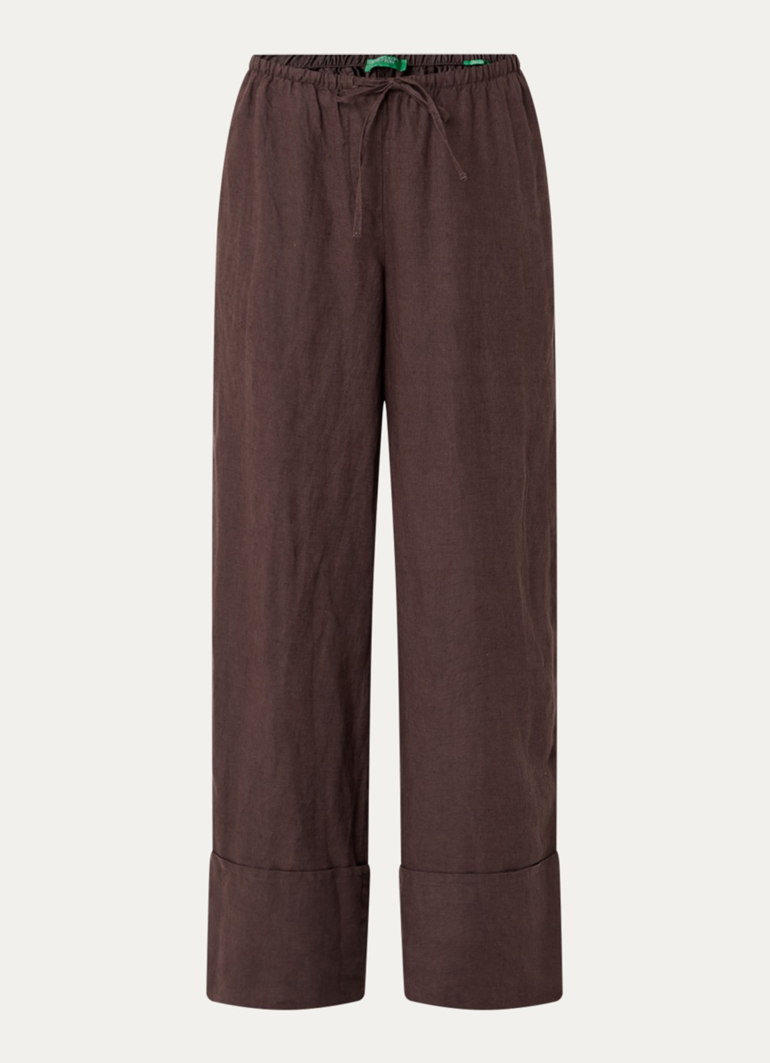 Benetton Low waist broek van linnen met steekzakken - voorkant 2 donkerbruin