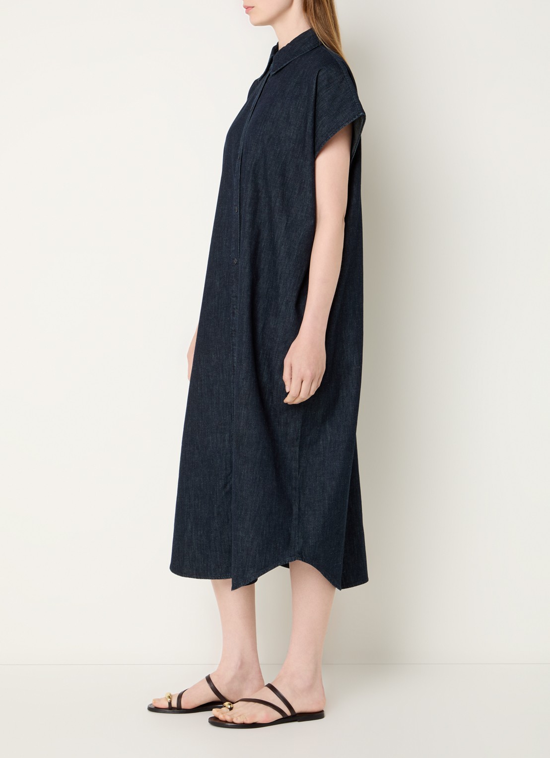 Benetton Maxi blousejurk van denim met steekzakken - voorkant 2 indigo