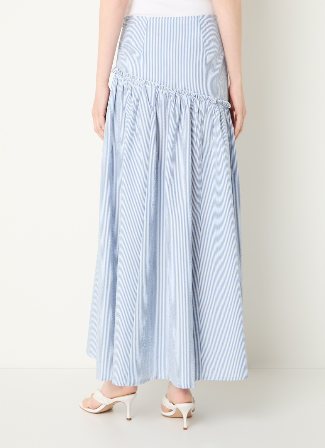 Benetton maxi rok met streepprint - achterkant 3 staalblauw