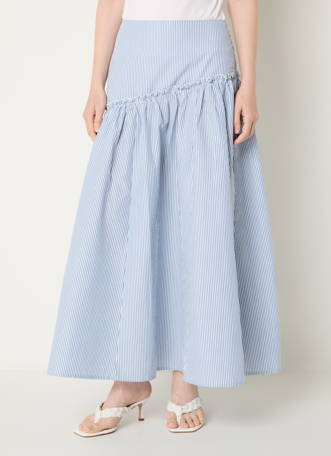 Benetton maxi rok met streepprint - detail 4 staalblauw