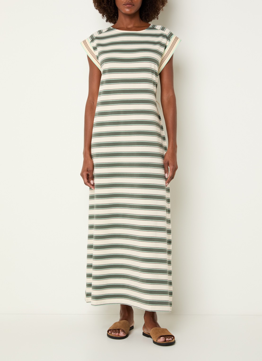 Benetton Maxi T-shirt jurk met streepprint  - detail 4 groen