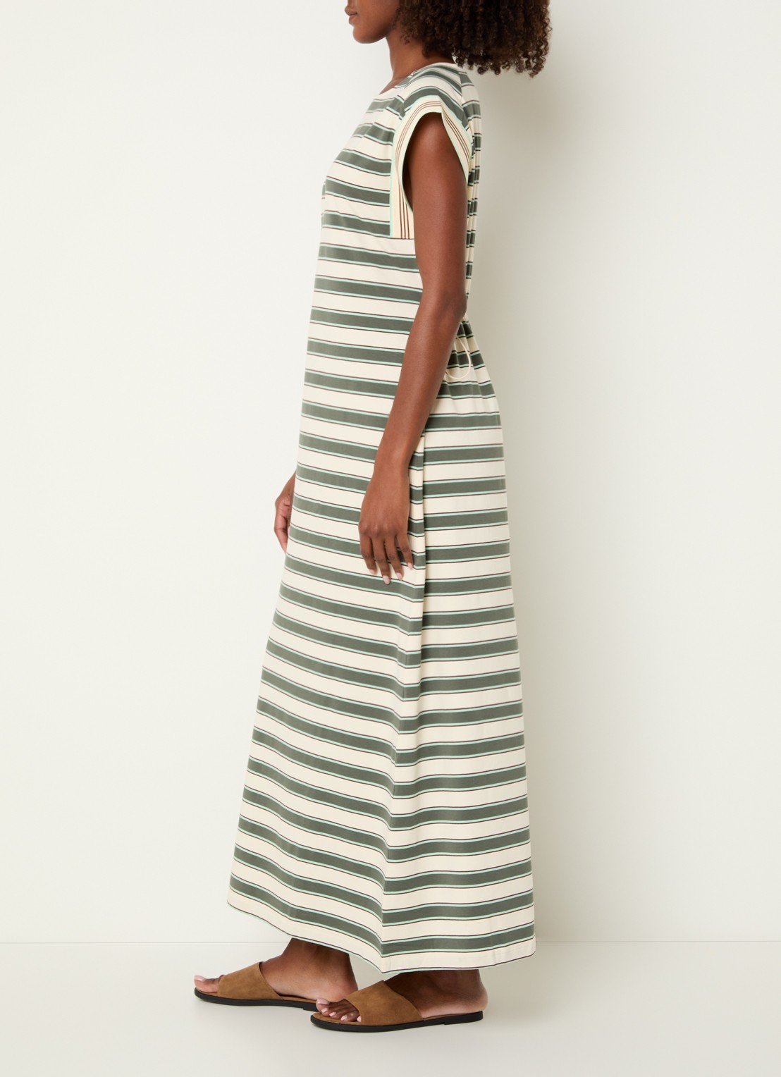 Benetton Maxi T-shirt jurk met streepprint  - voorkant 3 groen
