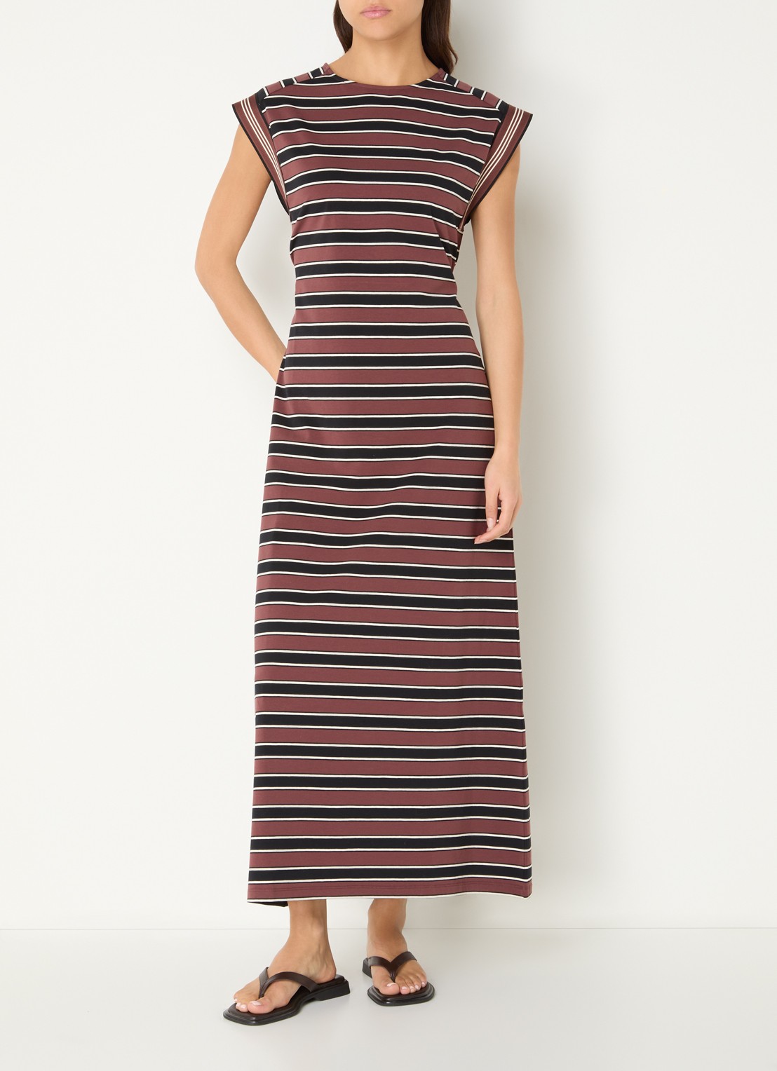 Benetton Maxi T-shirt jurk met streepprint  - detail 3 steenrood