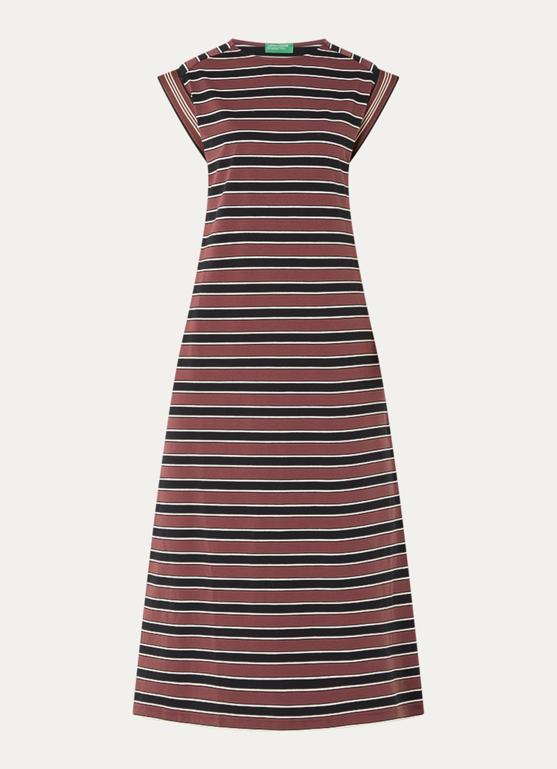 Benetton Maxi T-shirt jurk met streepprint  - voorkant steenrood
