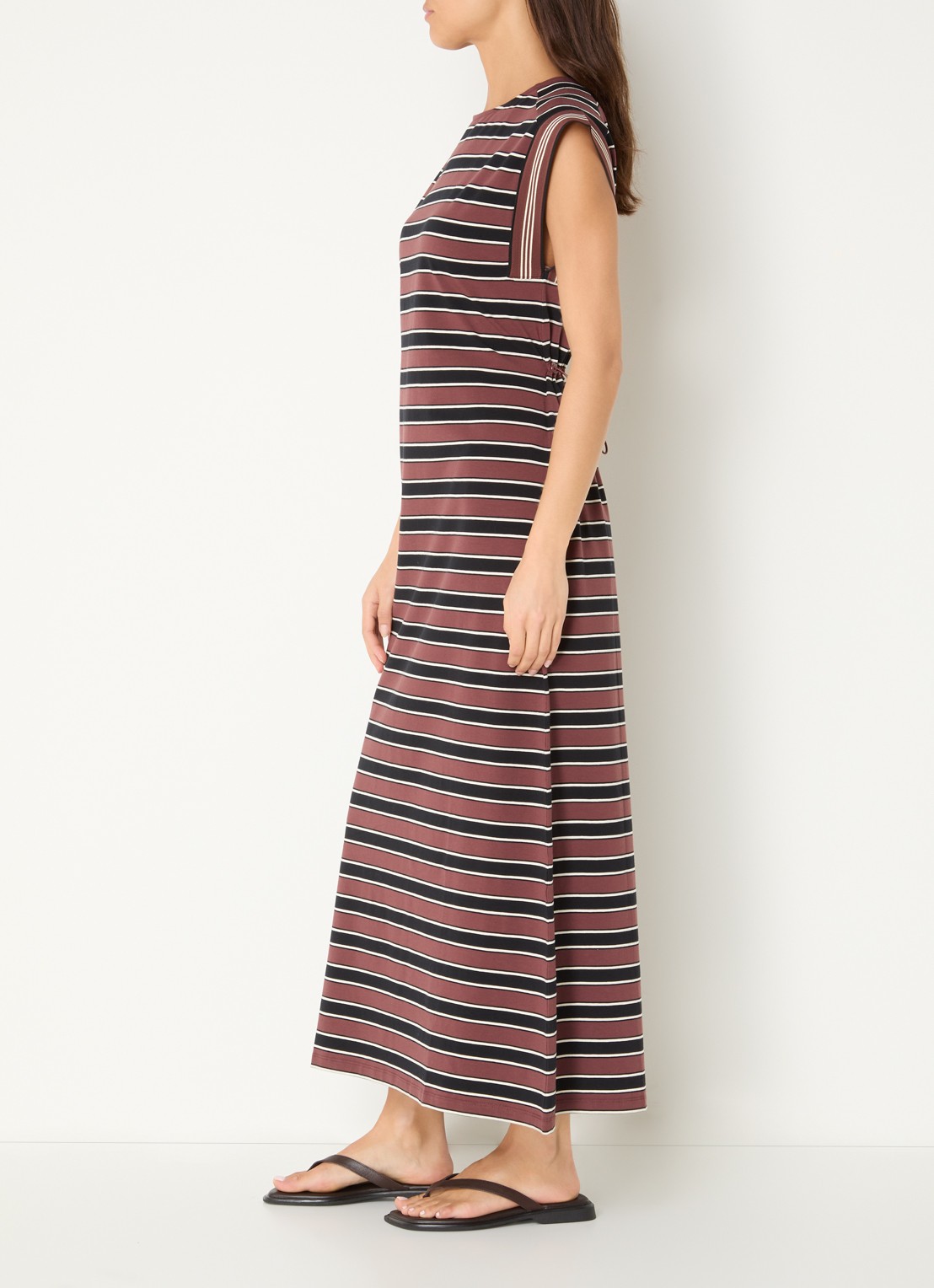 Benetton Maxi T-shirt jurk met streepprint  - voorkant 2 steenrood