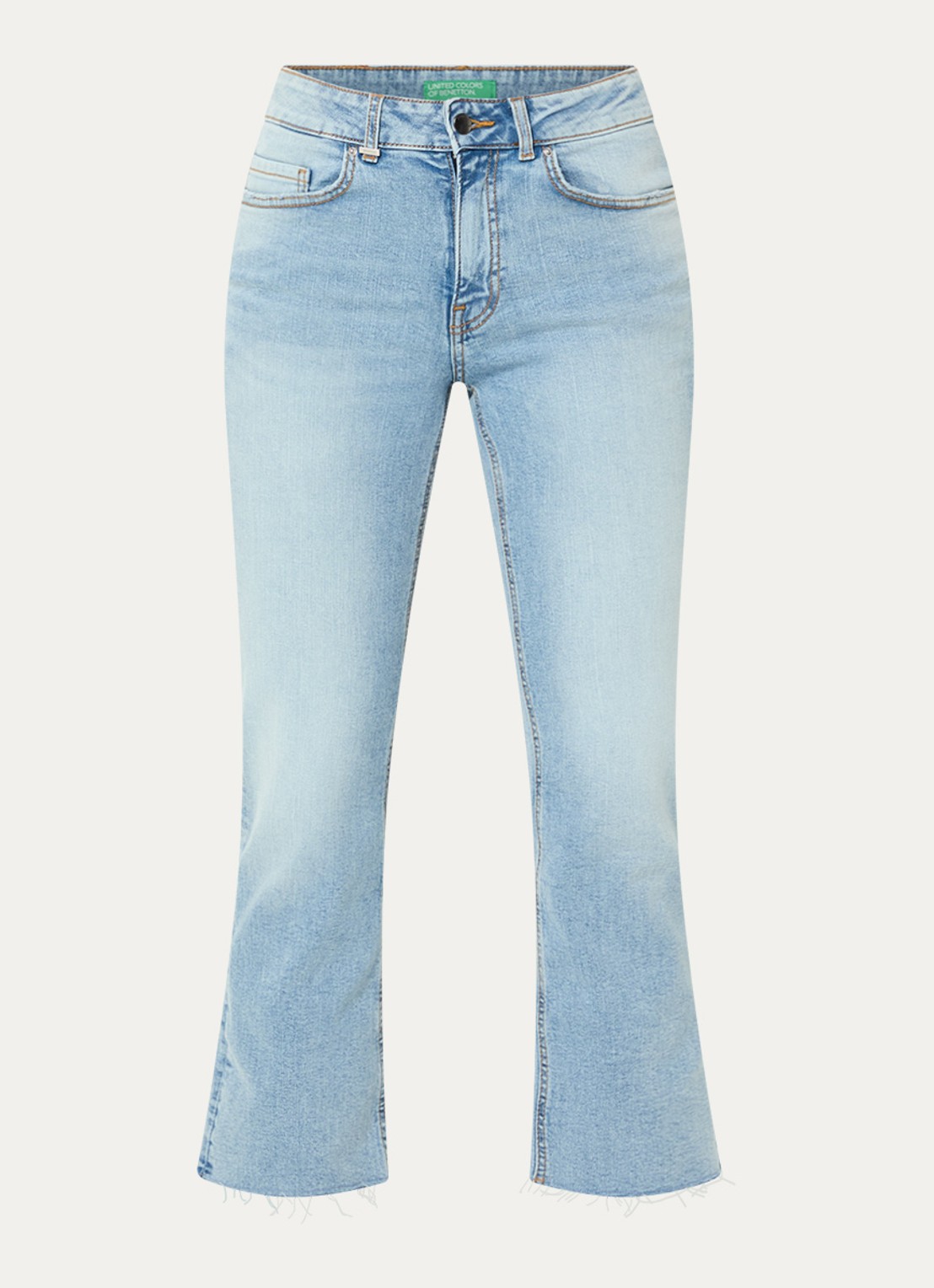 Benetton Mid waist cropped bootcut jeans met steekzakken - voorkant lichtblauw