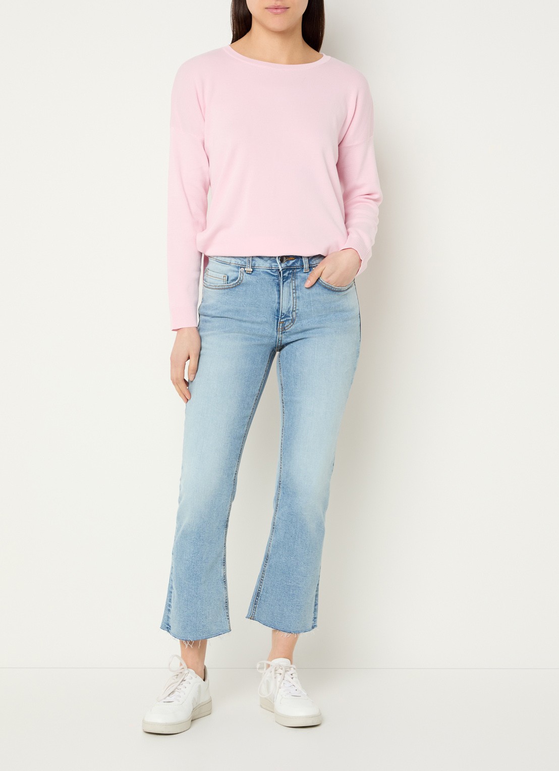Benetton Mid waist cropped bootcut jeans met steekzakken - voorkant 2 lichtblauw