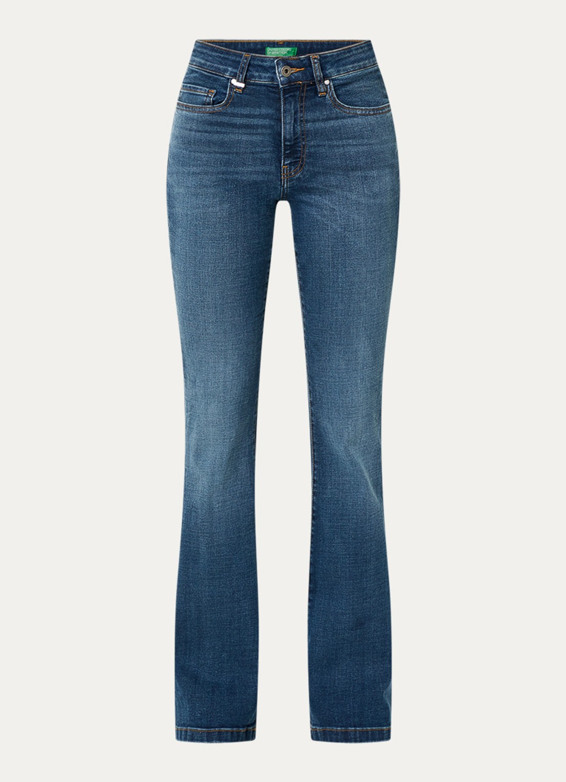 Benetton Mid waist flared jeans met medium wassing - voorkant indigo