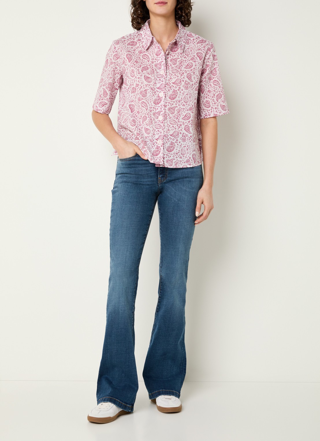 Benetton Mid waist flared jeans met medium wassing - voorkant 2 indigo