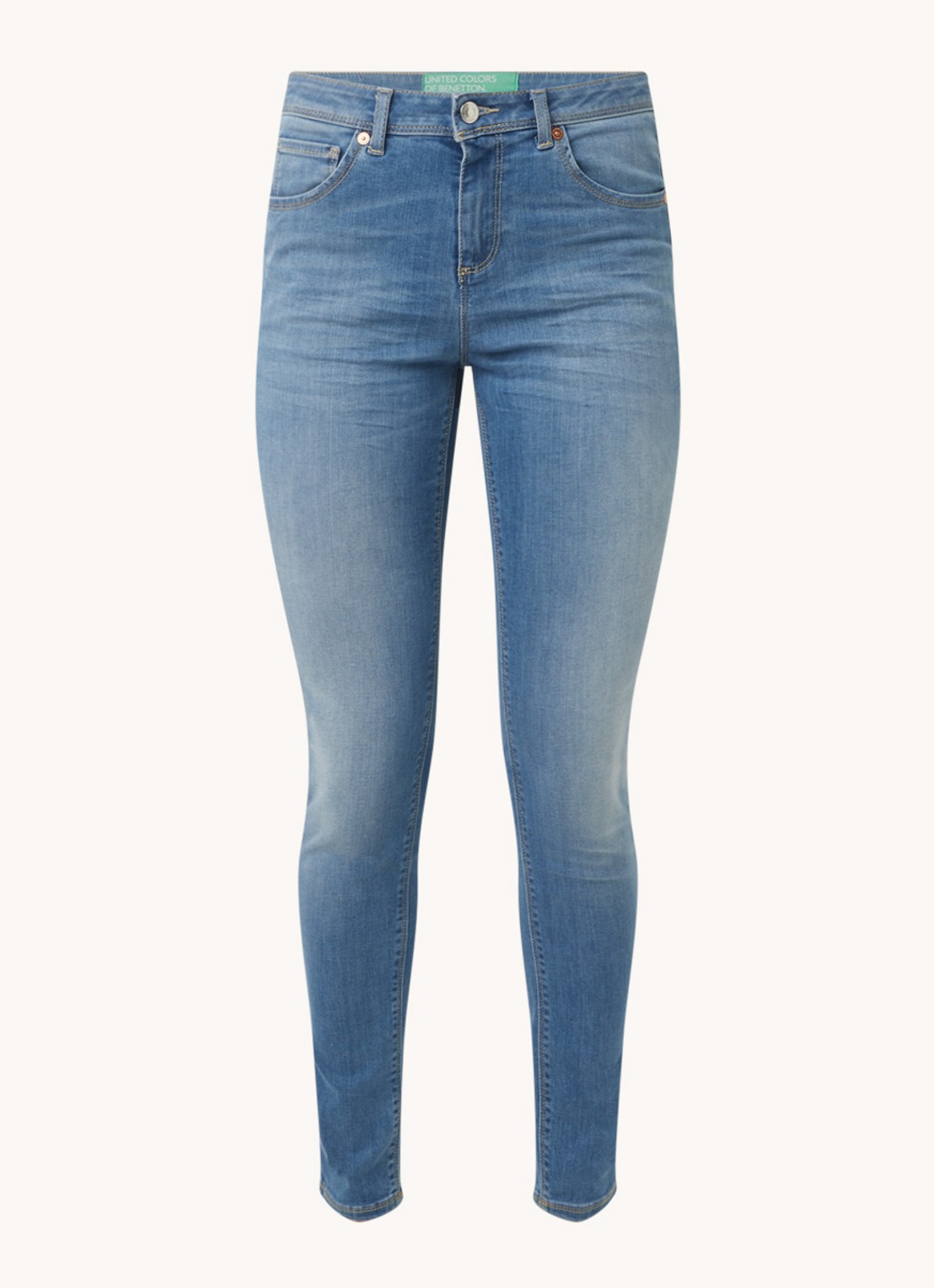 Benetton Mid waist skinny jeans met stretch - voorkant indigo