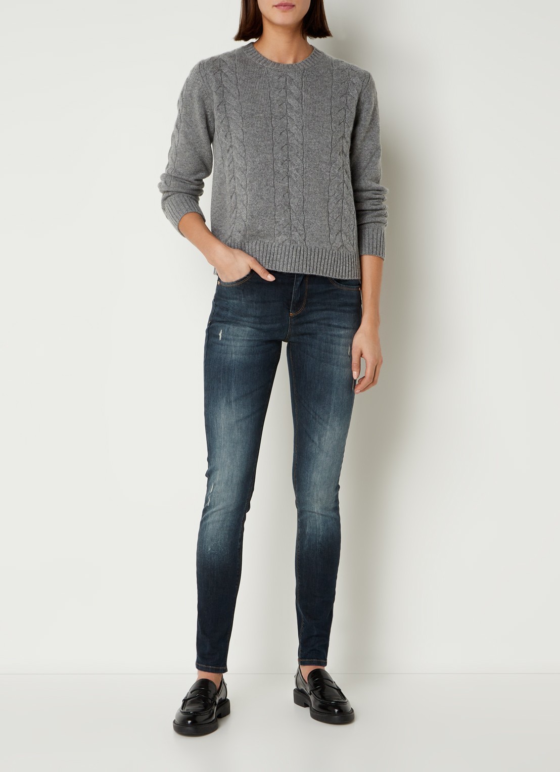 Benetton Mid waist skinny jeans met stretch - voorkant 3 middenblauw