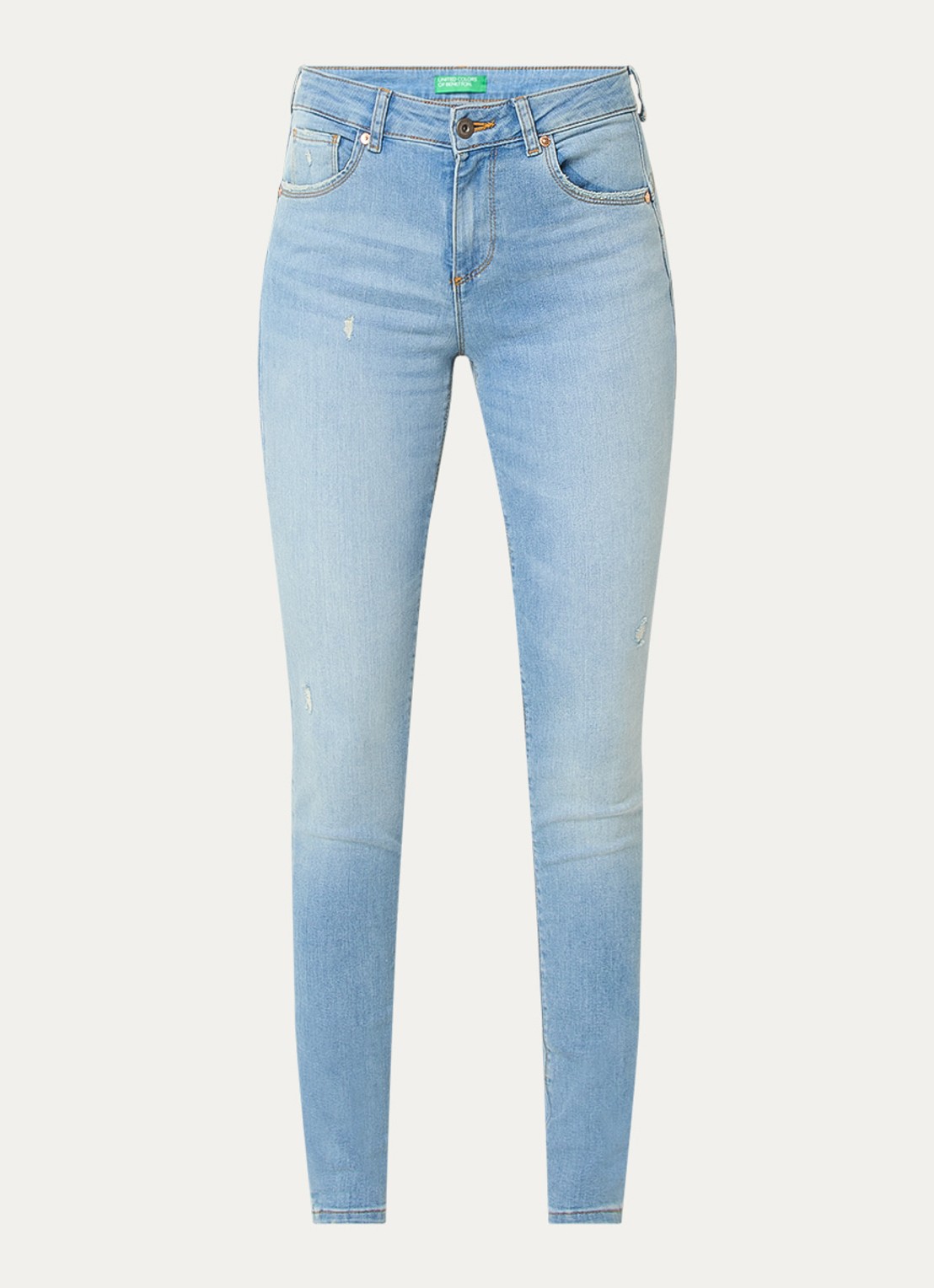 Benetton Mid waist skinny jeans met stretch - voorkant 2 lichtblauw