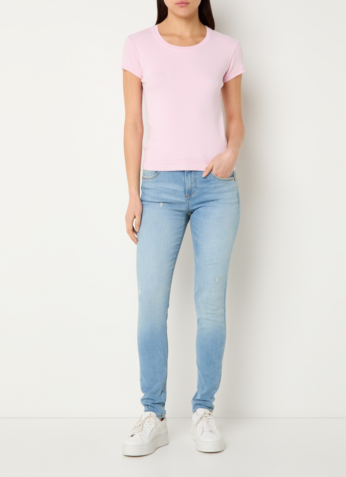 Benetton Mid waist skinny jeans met stretch - voorkant 3 lichtblauw