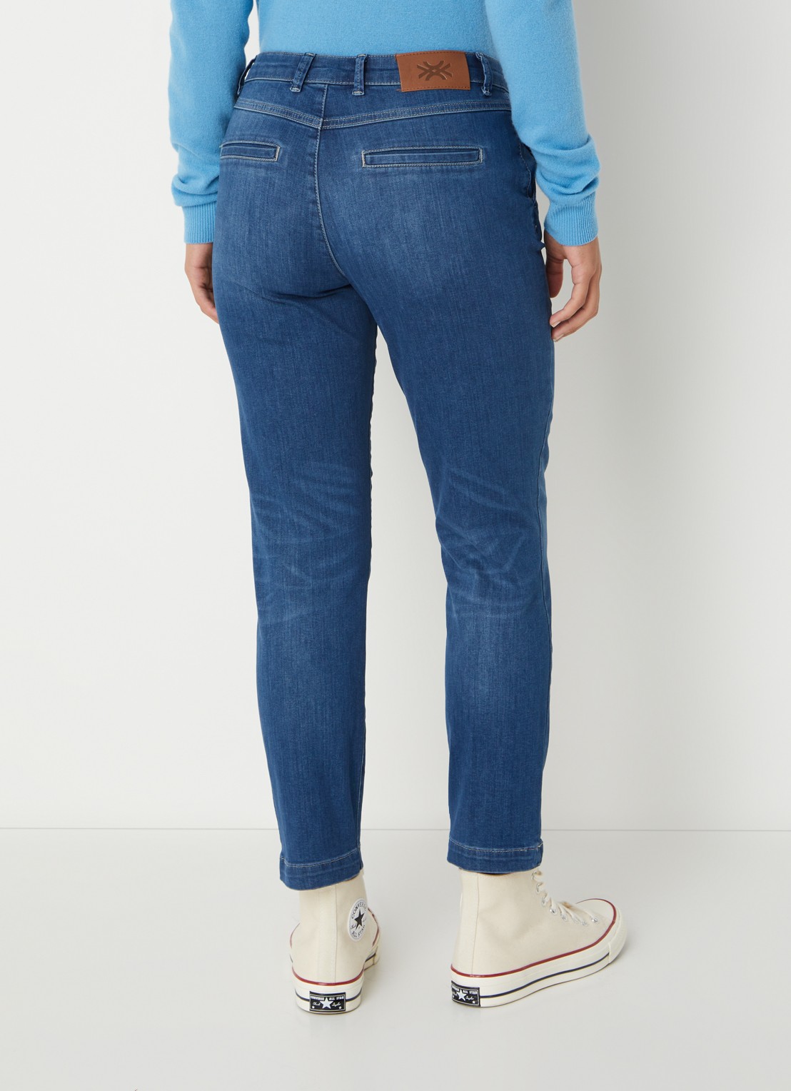 Benetton Mid waist slim fit jeans met verwassen afwerking - achterkant 4 indigo
