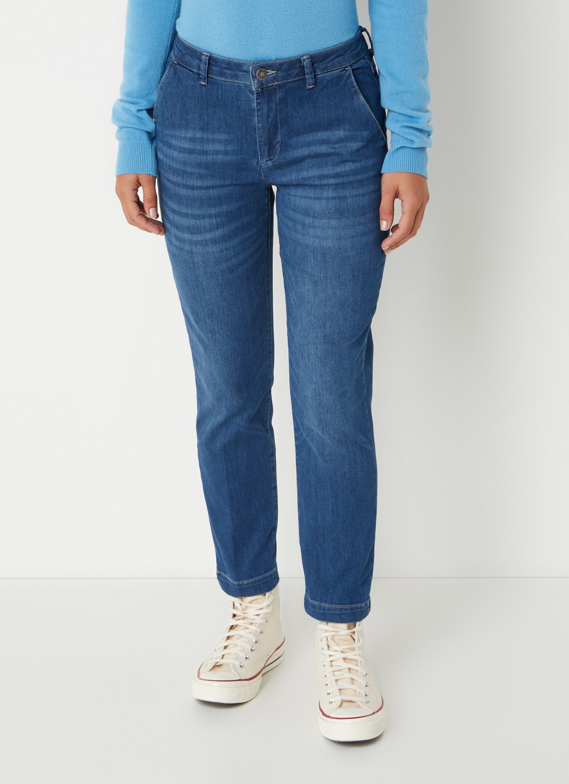 Benetton Mid waist slim fit jeans met verwassen afwerking - detail 3 indigo