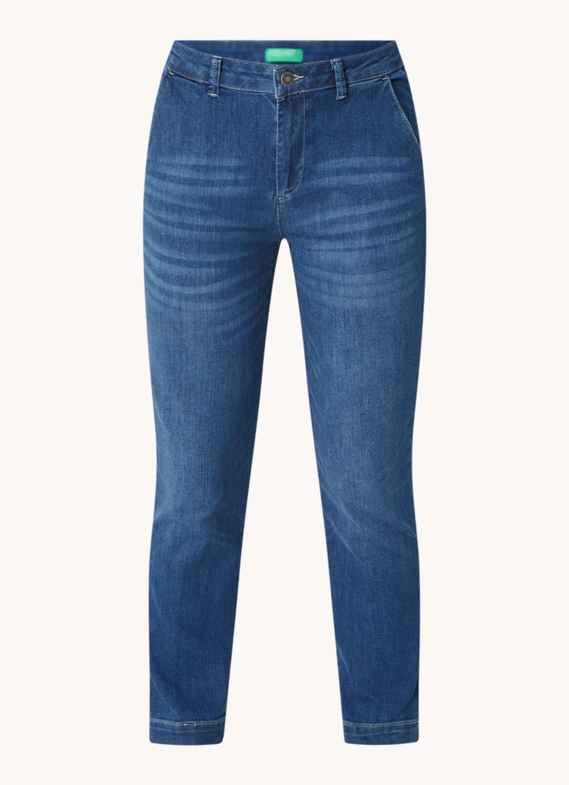 Benetton Mid waist slim fit jeans met verwassen afwerking - voorkant indigo