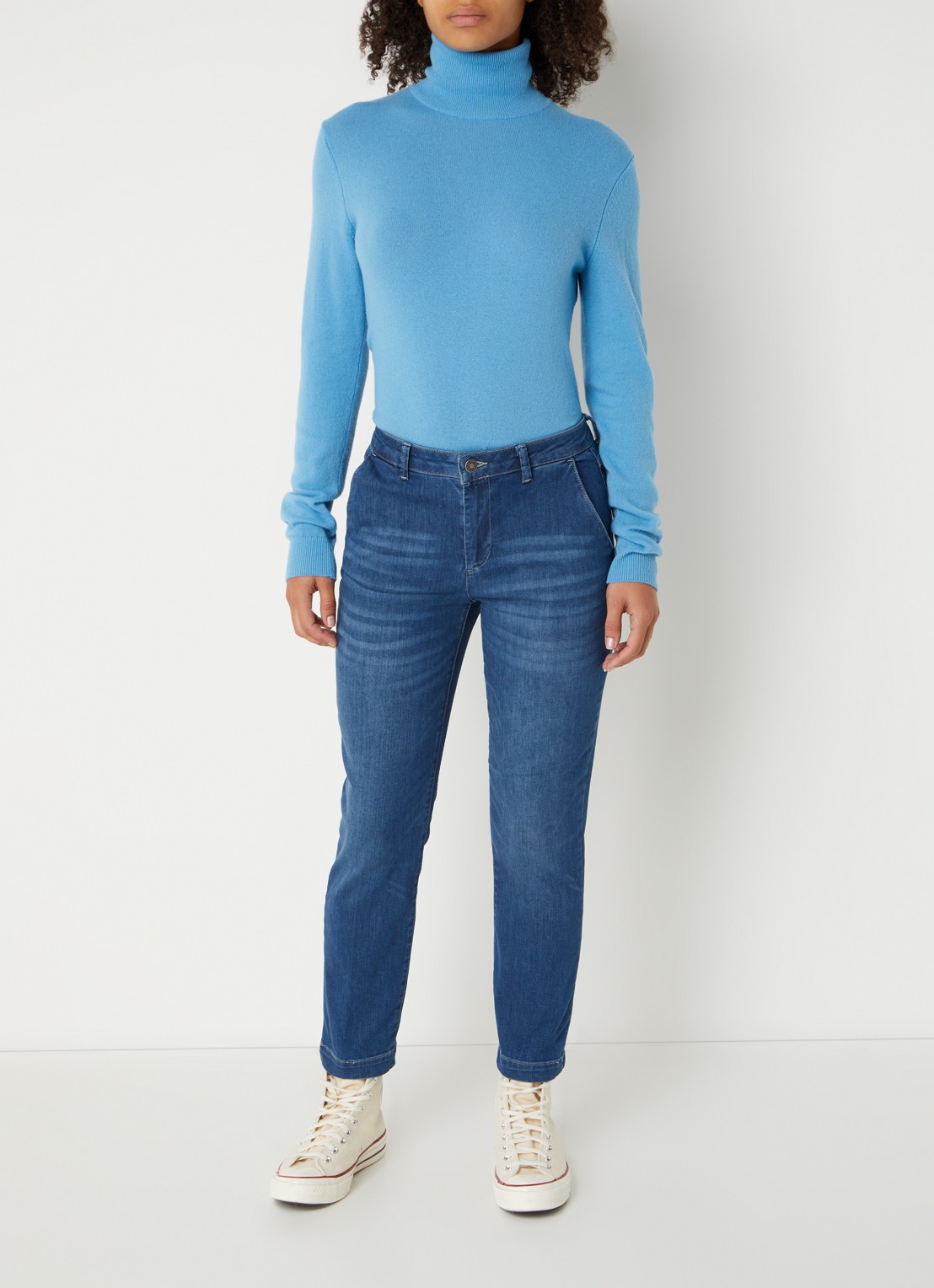 Benetton Mid waist slim fit jeans met verwassen afwerking - voorkant 2 indigo