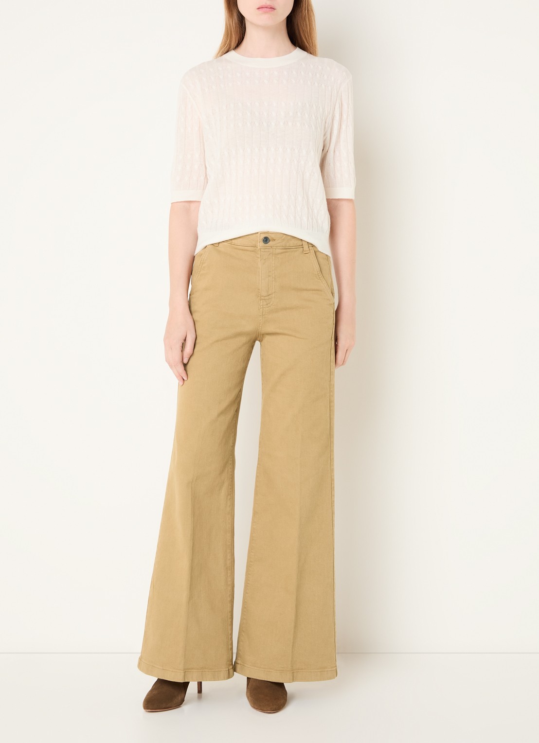 Benetton Mid waist wide fit jeans met gekleurde wassing - voorkant 4 camel