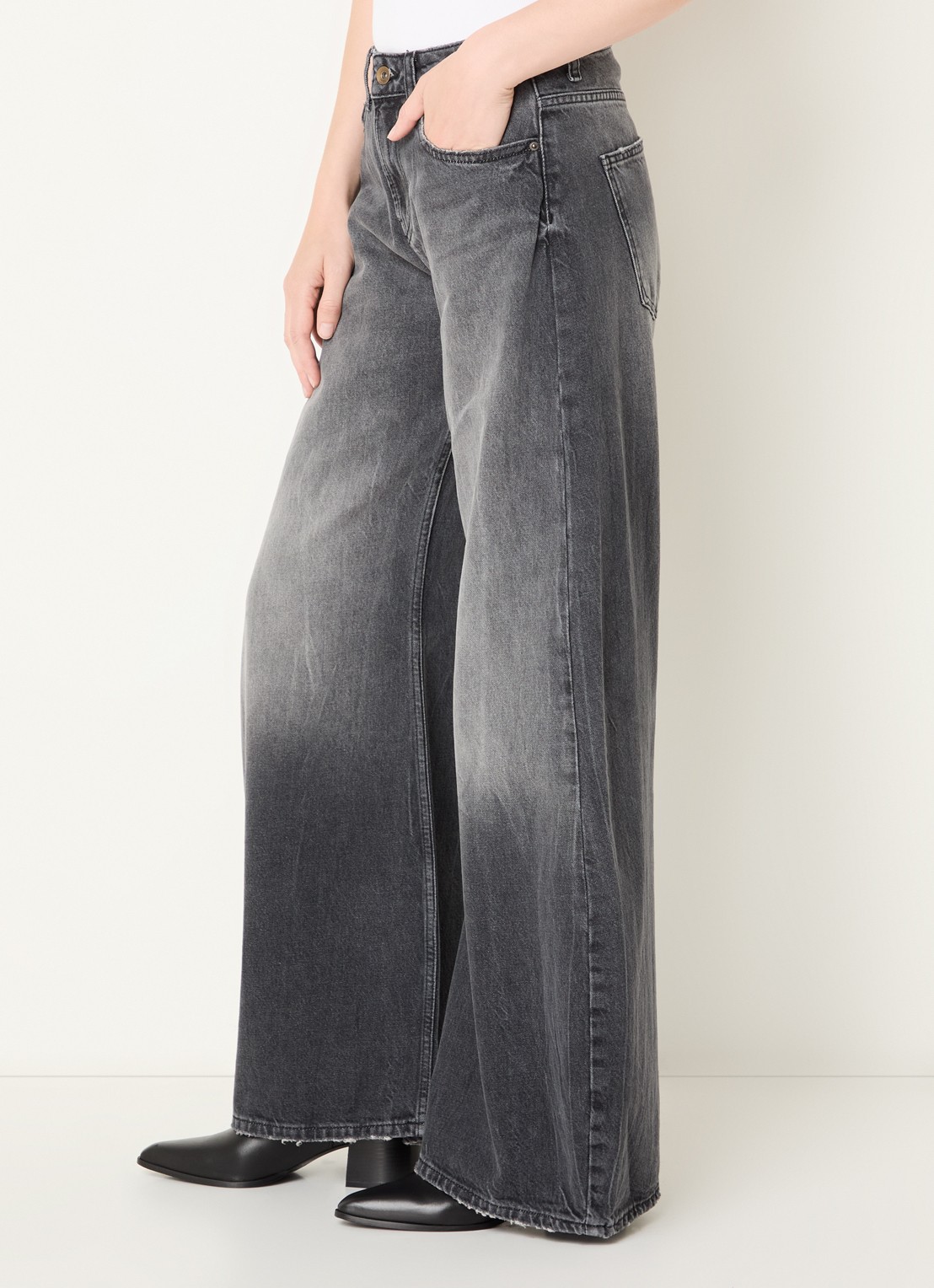 Benetton Mid waist wide fit jeans met steekzakken - detail 2 grijs