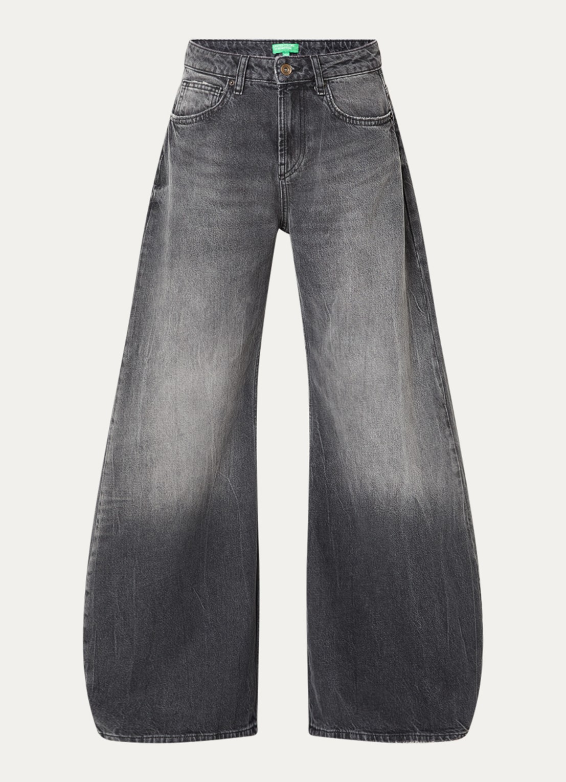 Benetton Mid waist wide fit jeans met steekzakken - voorkant 4 grijs