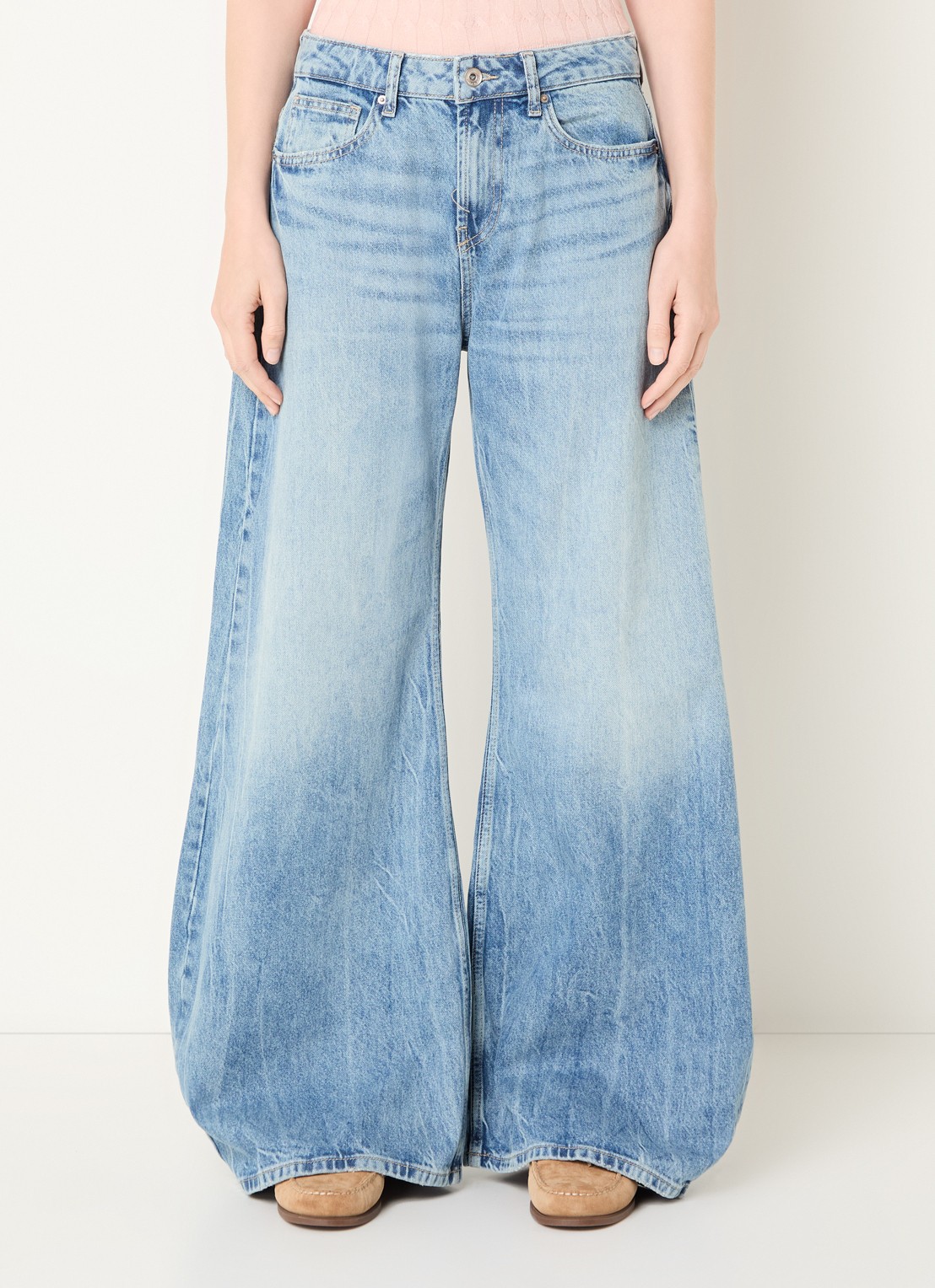 Benetton Mid waist wide fit jeans met steekzakken - detail 3 lichtblauw