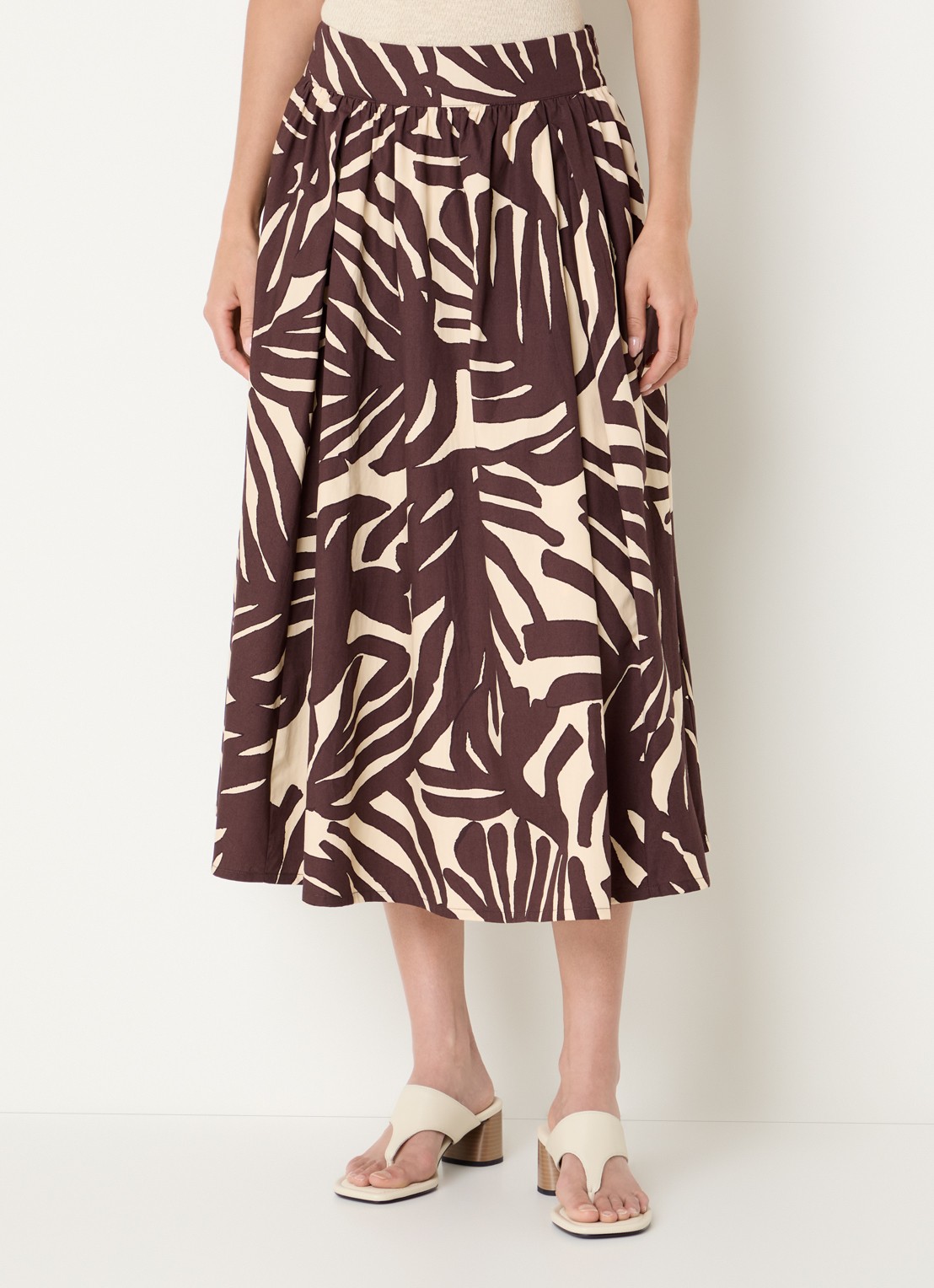Benetton Midi A-lijn rok met print - detail 4 donkerbruin