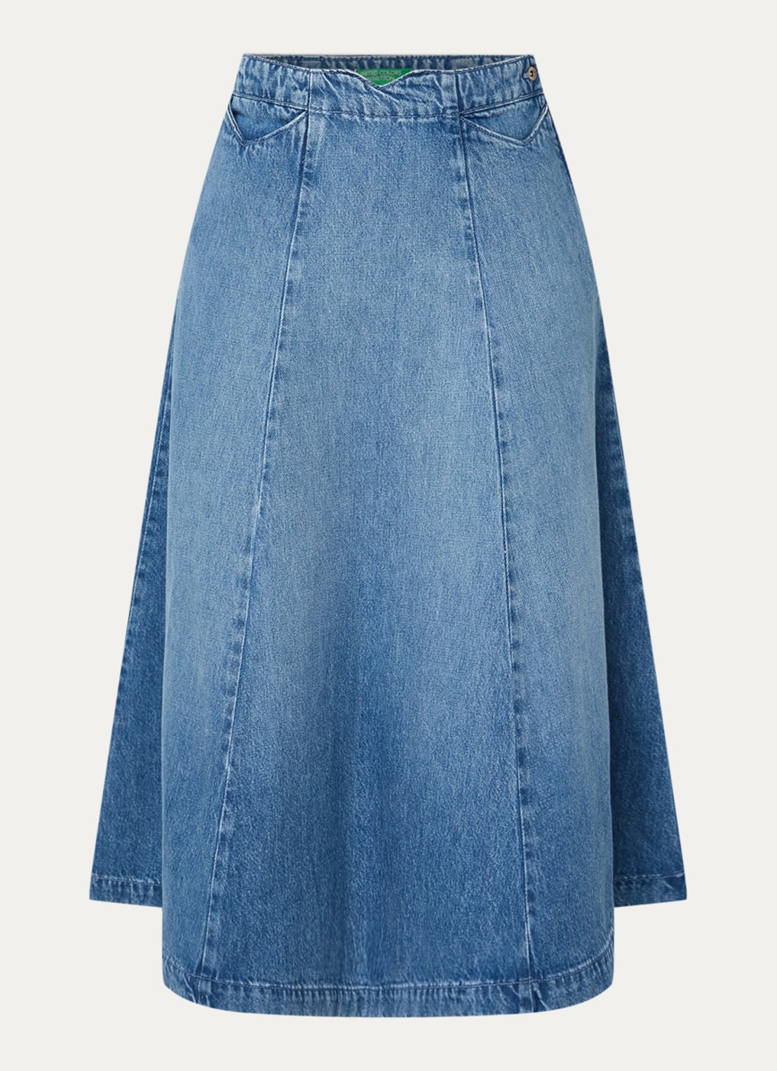 Benetton Midi A-lijn spijkerrok - voorkant indigo