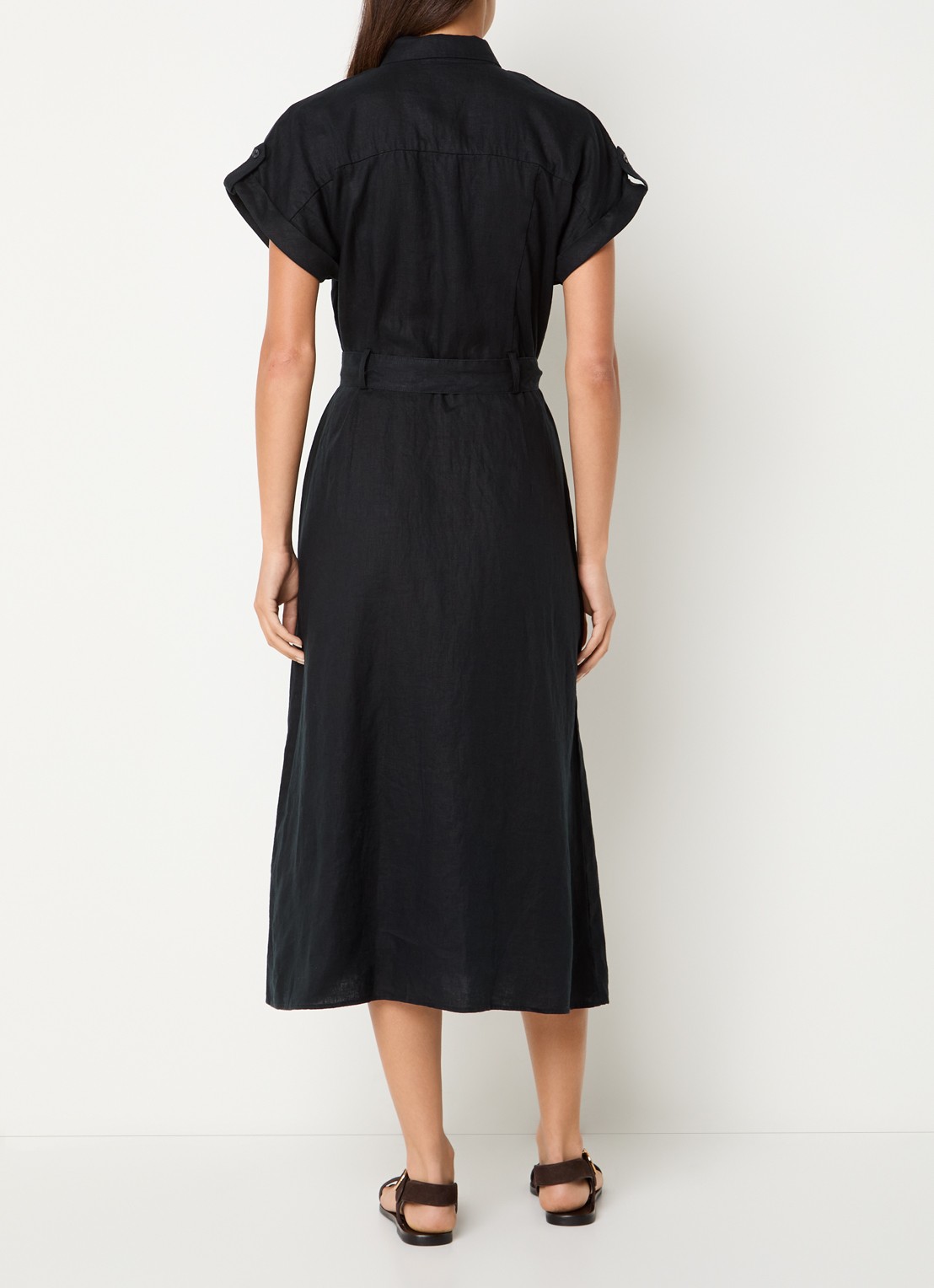 Benetton Midi blouse jurk van linnen met strikceintuur  - achterkant 4 zwart