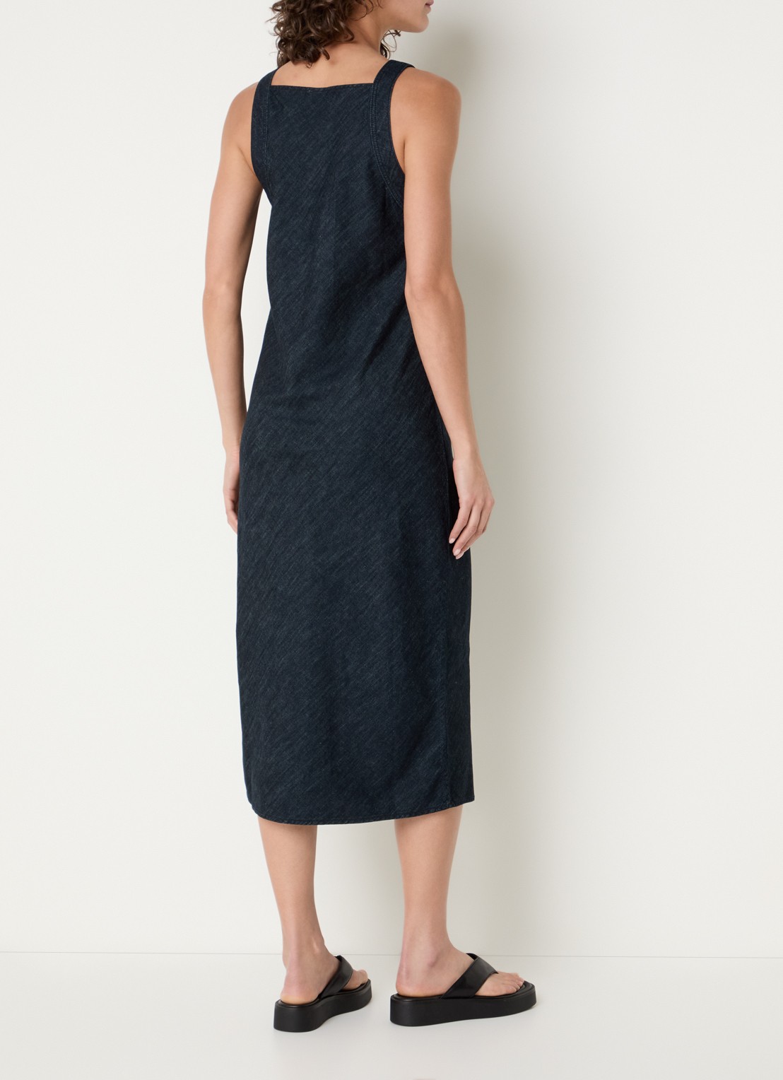 Benetton Midi jurk met split en rechthoekige hals - achterkant donkerblauw