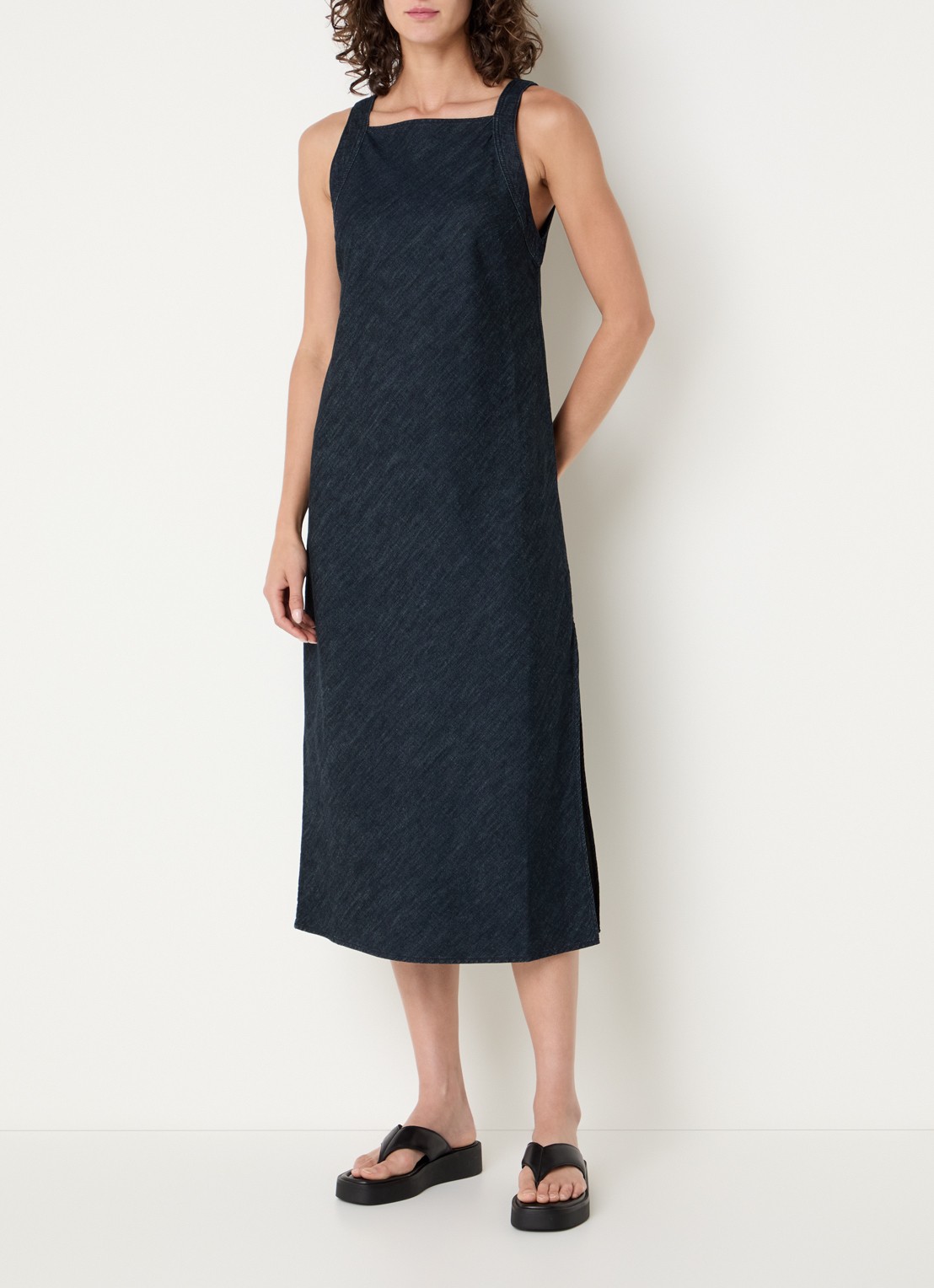 Benetton Midi jurk met split en rechthoekige hals - detail 4 donkerblauw