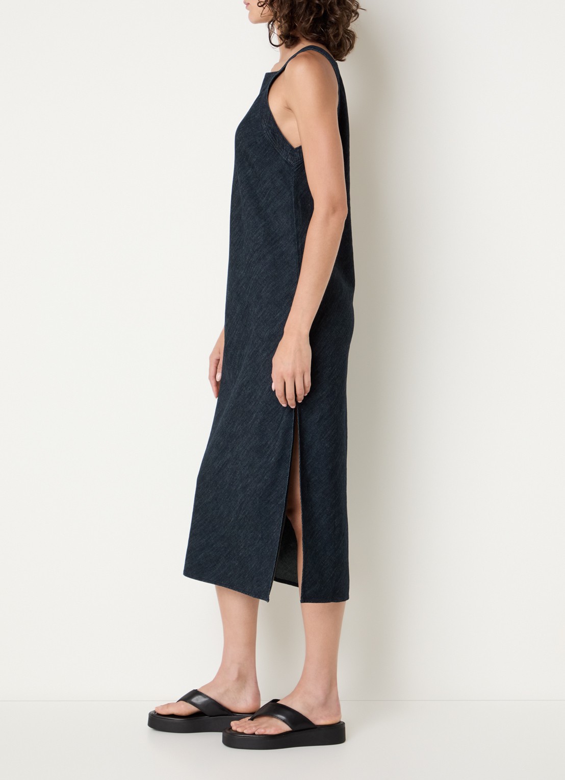 Benetton Midi jurk met split en rechthoekige hals - voorkant 3 donkerblauw
