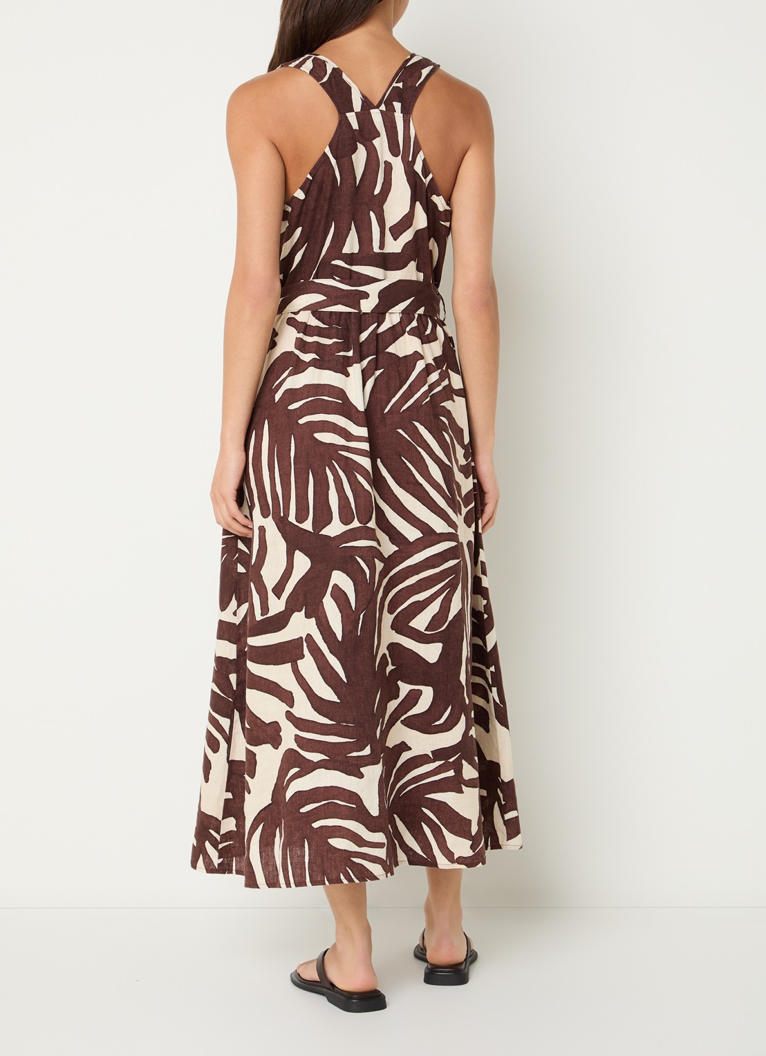 Benetton Midi jurk met strikceintuur en print - achterkant bruin