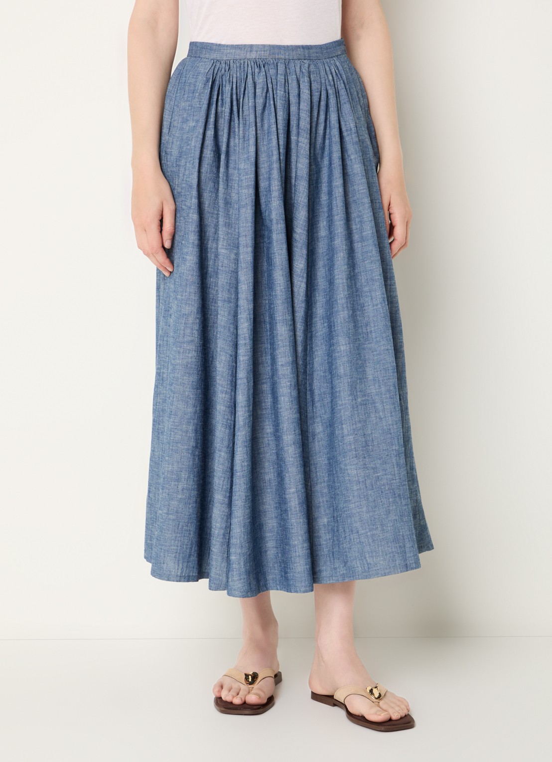 Benetton Midi plooirok van chambray met steekzakken - detail 4 indigo