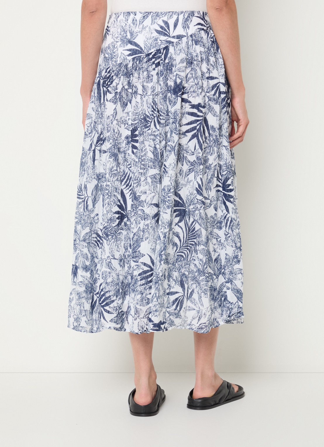 Benetton Midi rok met bladprint - achterkant 4 donkerblauw