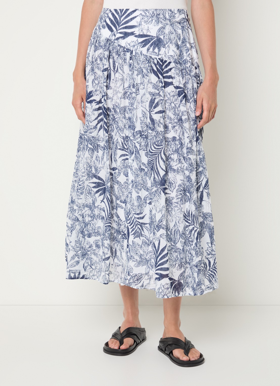 Benetton Midi rok met bladprint - detail donkerblauw