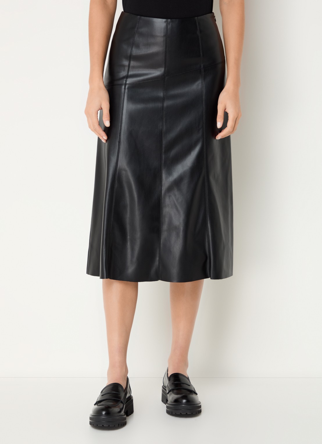 Benetton Midi rok van imitatieleer - detail 2 zwart