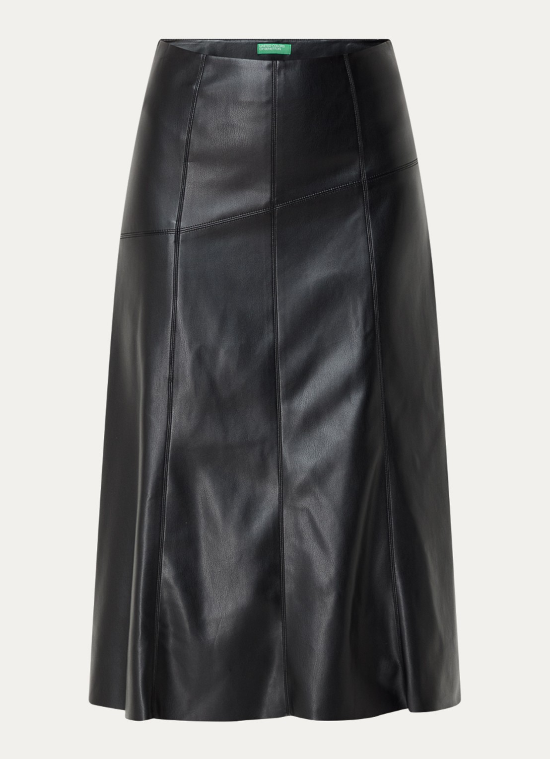Benetton Midi rok van imitatieleer - voorkant 3 zwart