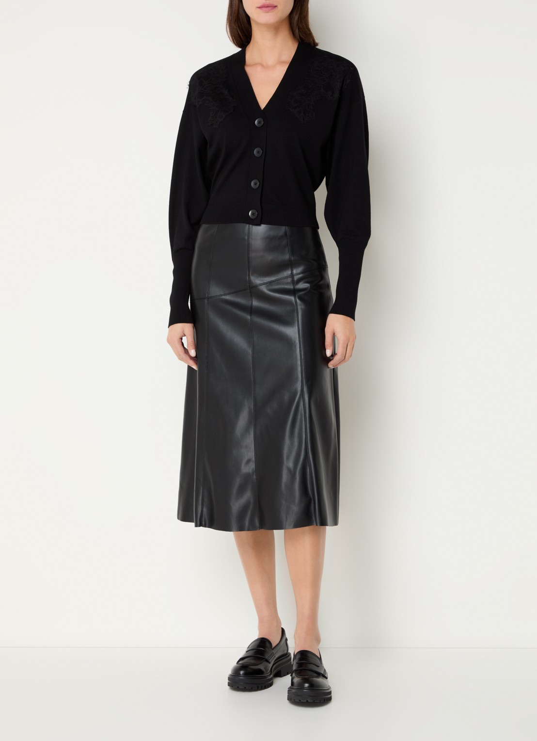 Benetton Midi rok van imitatieleer - voorkant 4 zwart