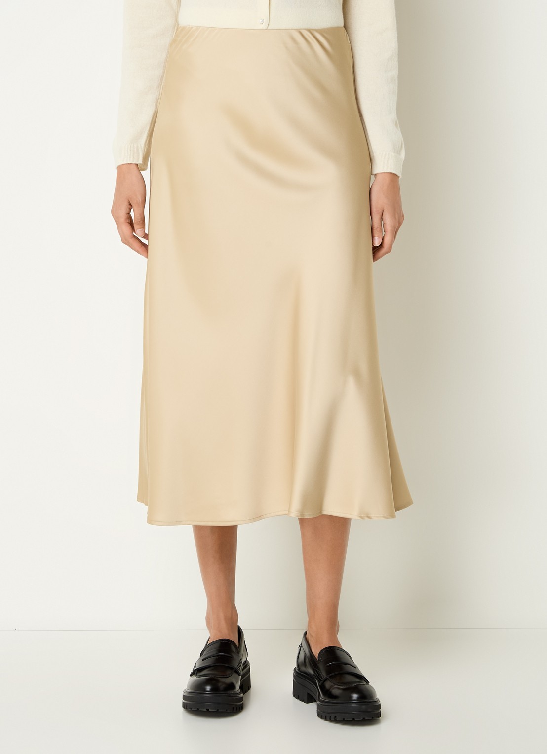 Benetton Midi rok van satijn met elastische band - detail 4 camel