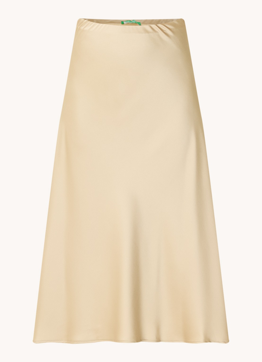 Benetton Midi rok van satijn met elastische band - voorkant camel