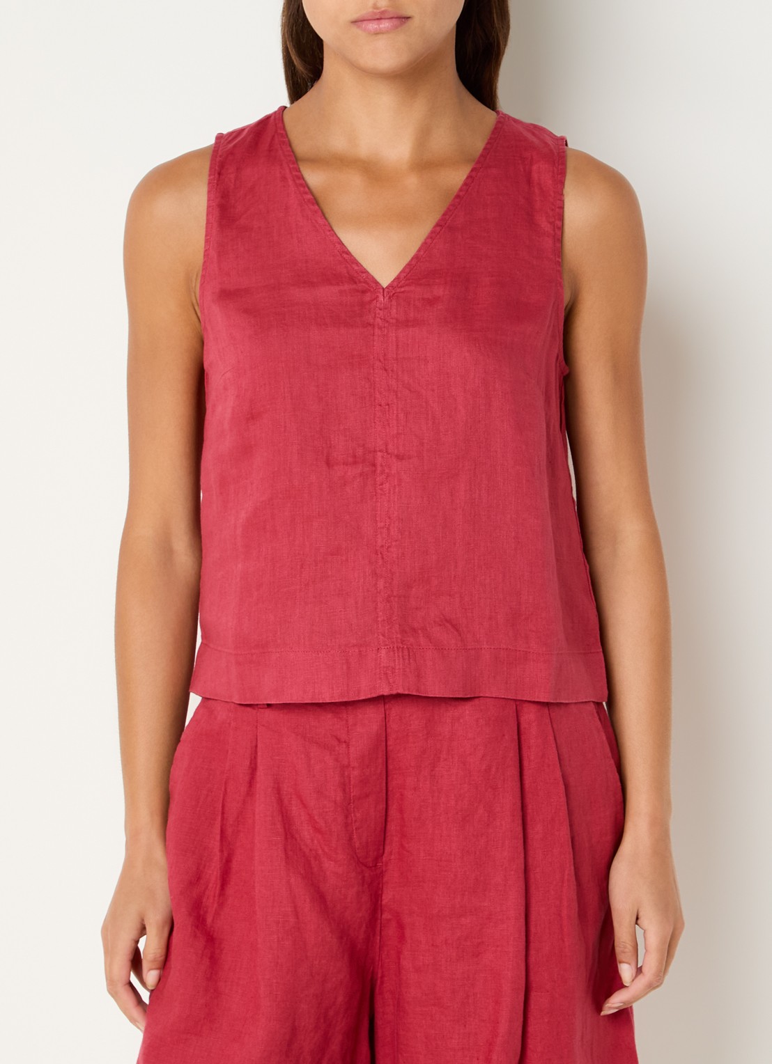 Benetton Mouwloze top in linnenblend met V-hals - detail 3 donkerroze