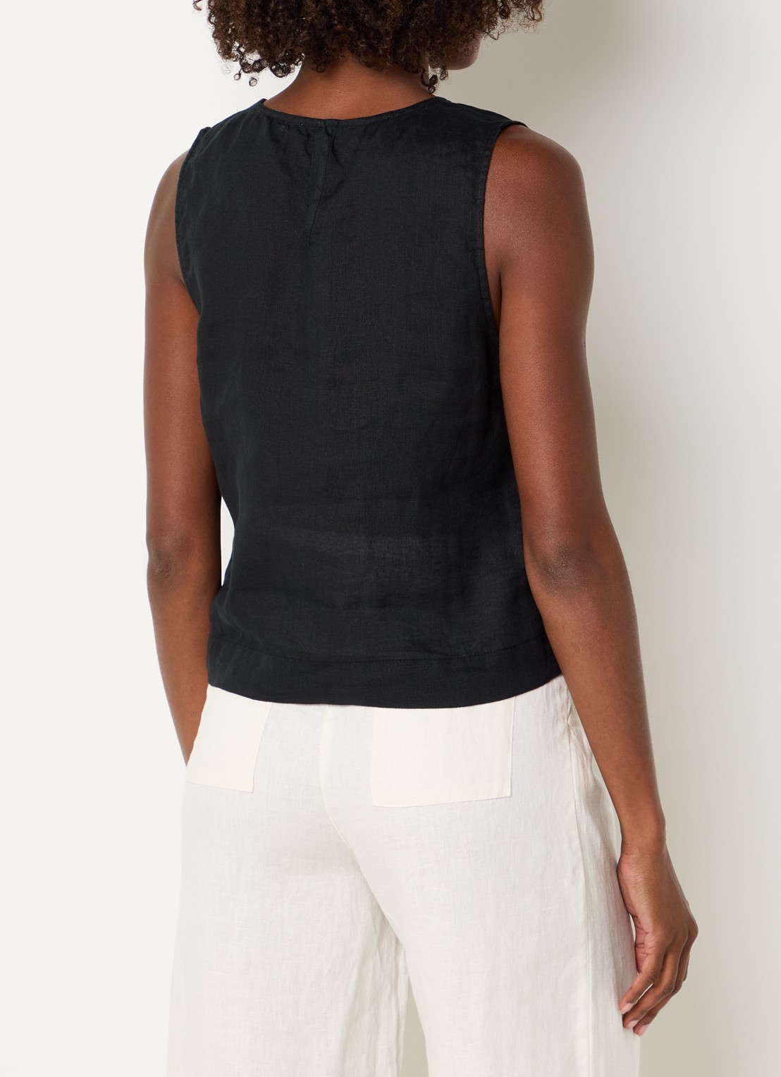 Benetton Mouwloze top in linnenblend met V-hals - achterkant 4 zwart