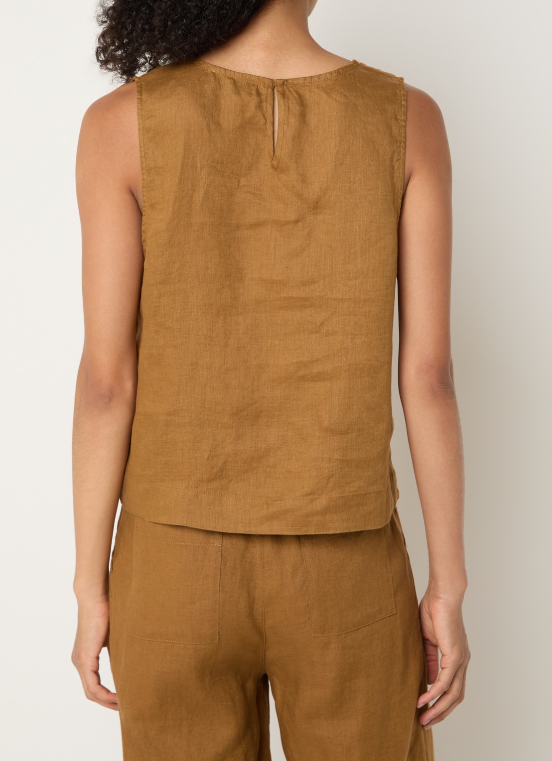 Benetton Mouwloze top in linnenblend met V-hals - achterkant 4 camel