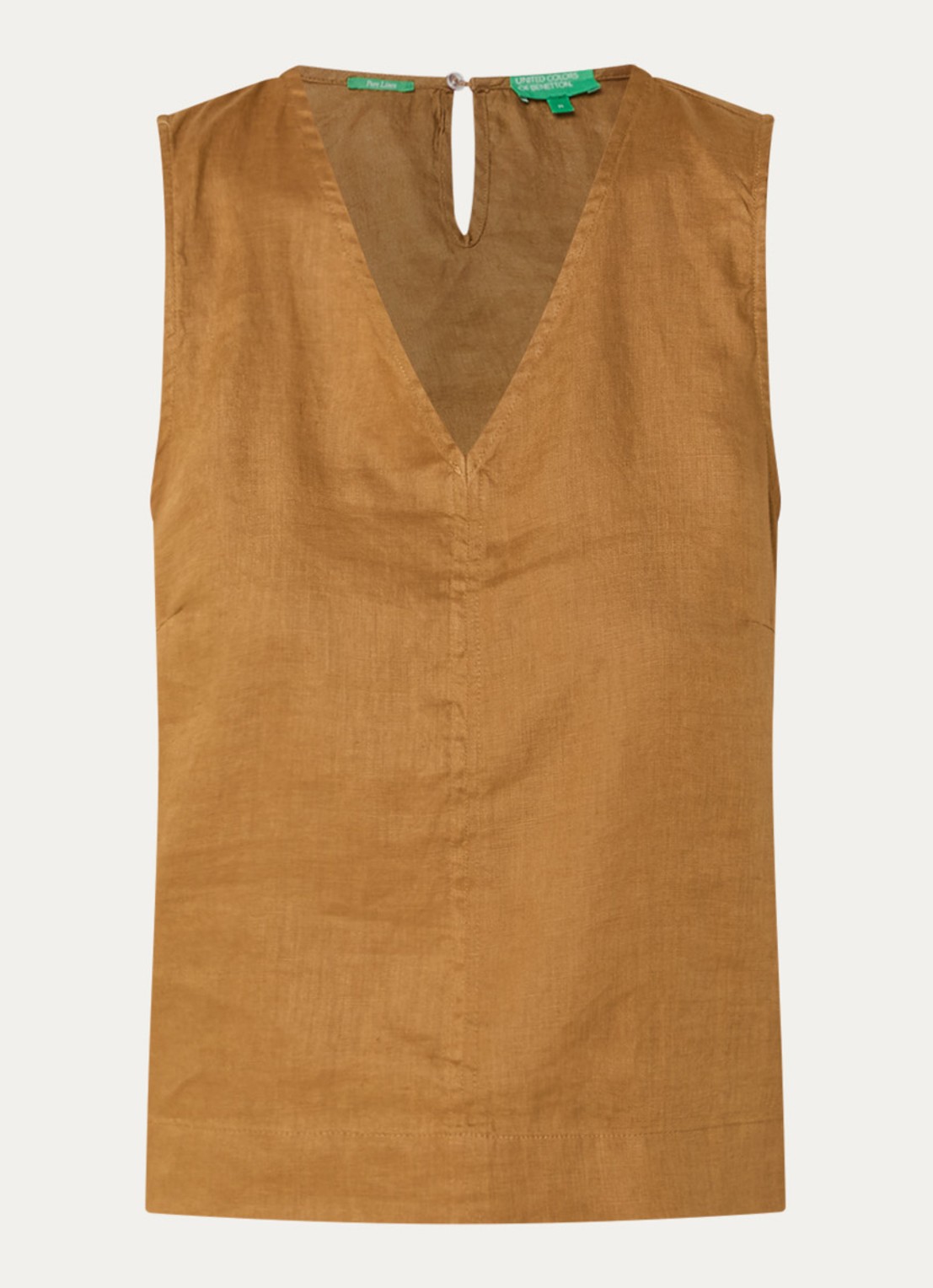 Benetton Mouwloze top in linnenblend met V-hals - voorkant 2 camel