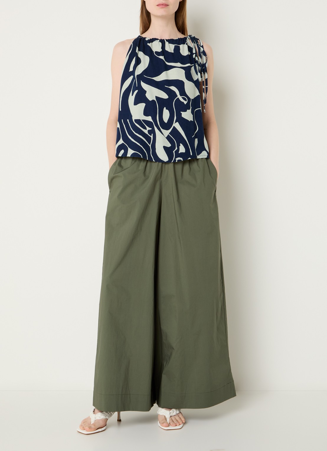 Benetton Mouwloze top met print - voorkant 2 donkerblauw
