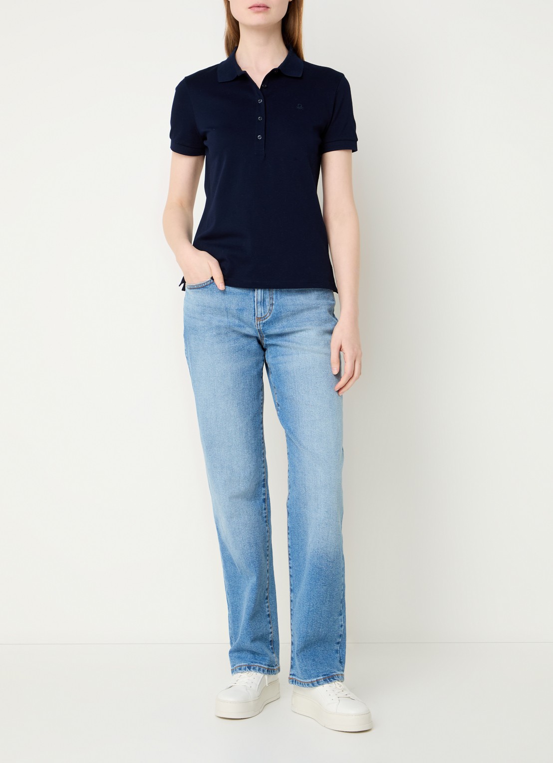Benetton Polo met logo - voorkant 3 donkerblauw