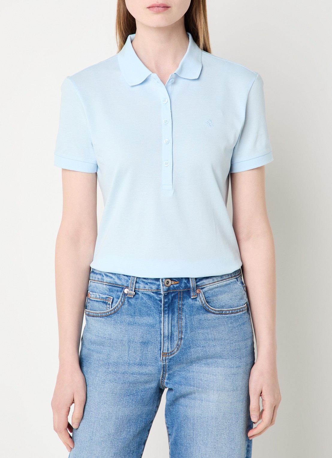 Benetton Polo met logo - detail 4 lichtblauw
