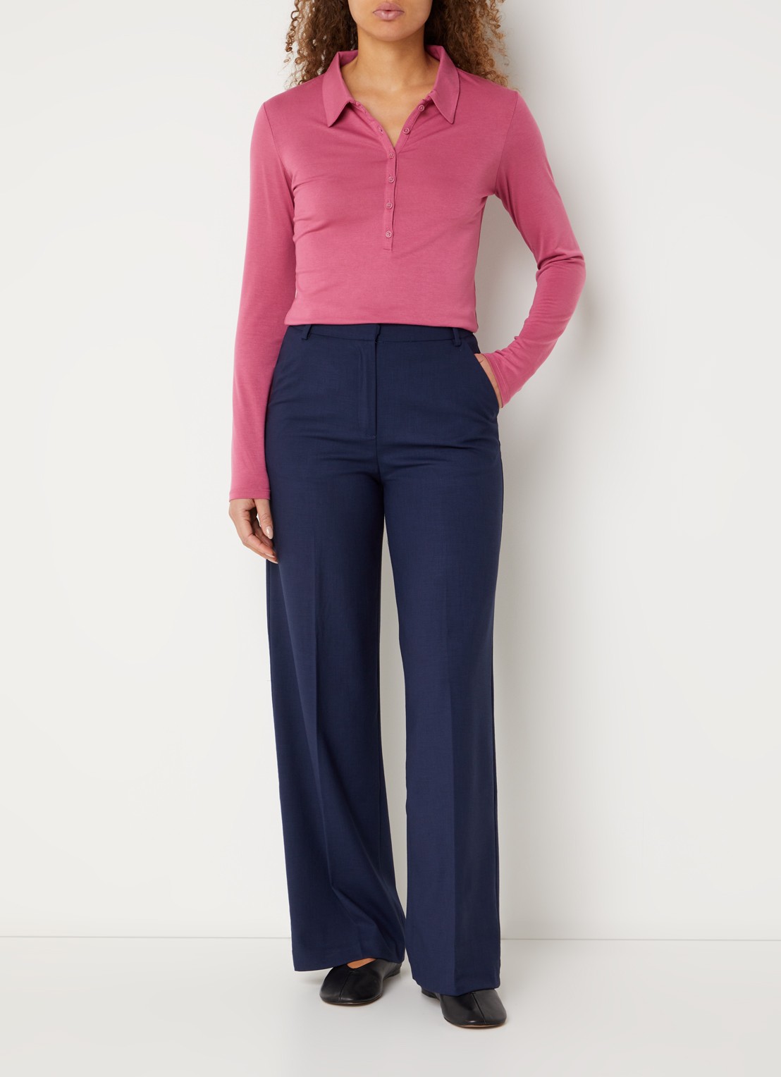 Benetton Polo met stretch - voorkant 2 donkerroze