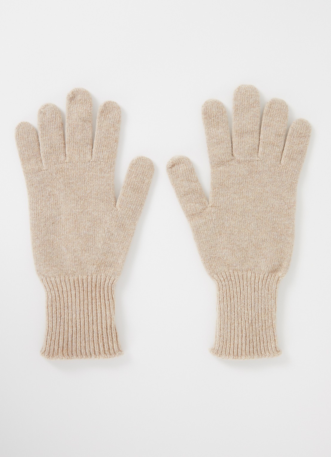 Benetton Ribgebreide handschoen van wol  - voorkant beige